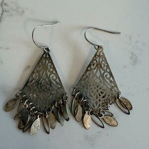 Silver filigree drop earrings